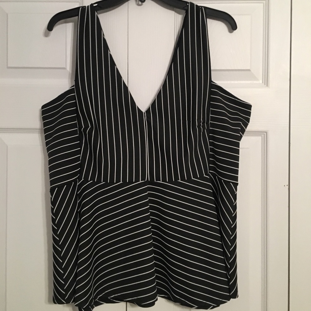 Forever 21+ black peplum top w/ white stripes